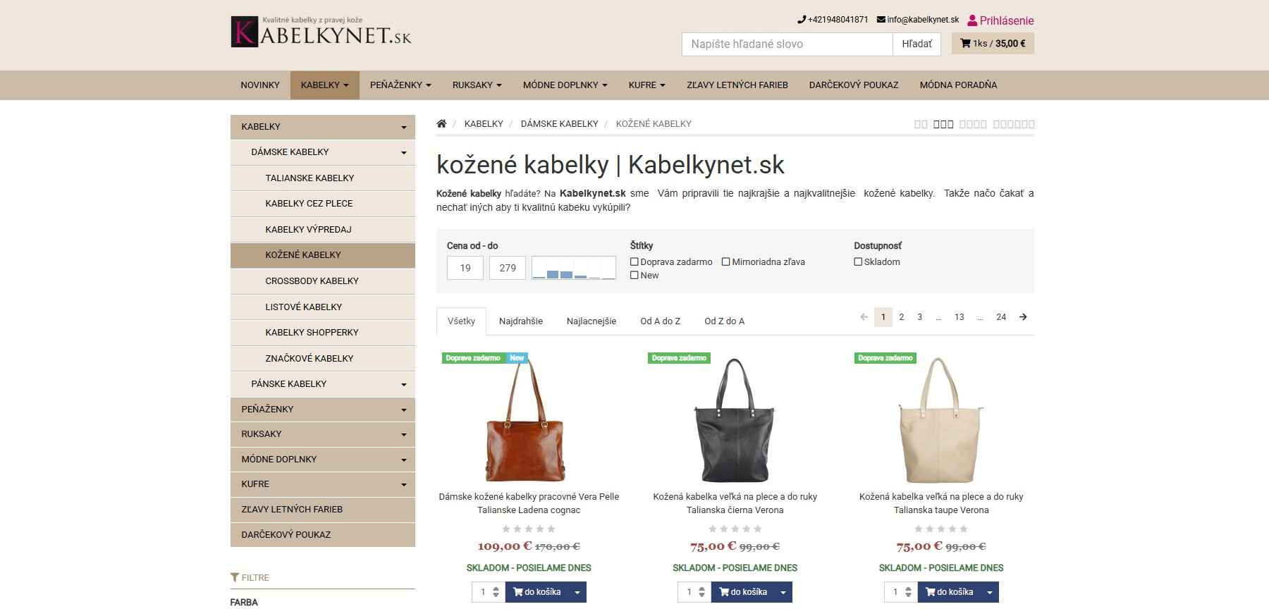 homepage kabelkynet.sk s ponukou kabeliek