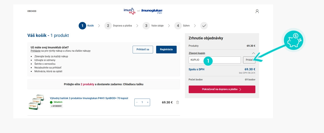 Návod ako uplatniť zľavový kód v košíku e-shopu Imunoklub