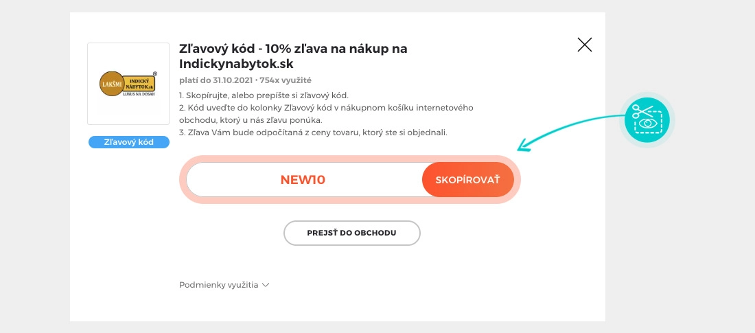 Návod ako skopírovať zľavový kód Indický nábytok