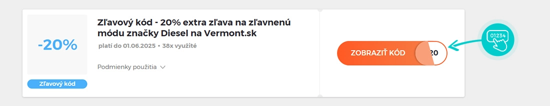 Ukážka zľavového kódu Vermont