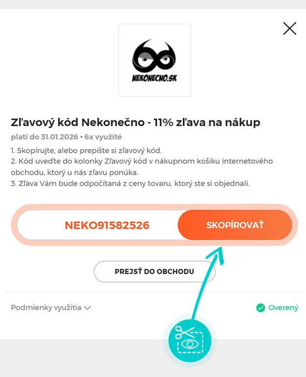 Návod ako skopírovať zľavový kód Nekonečno