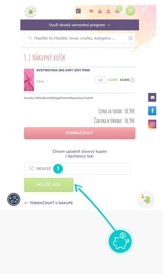 Návod ako uplatniť zľavový kód v košíku e-shopu Bubulákovo