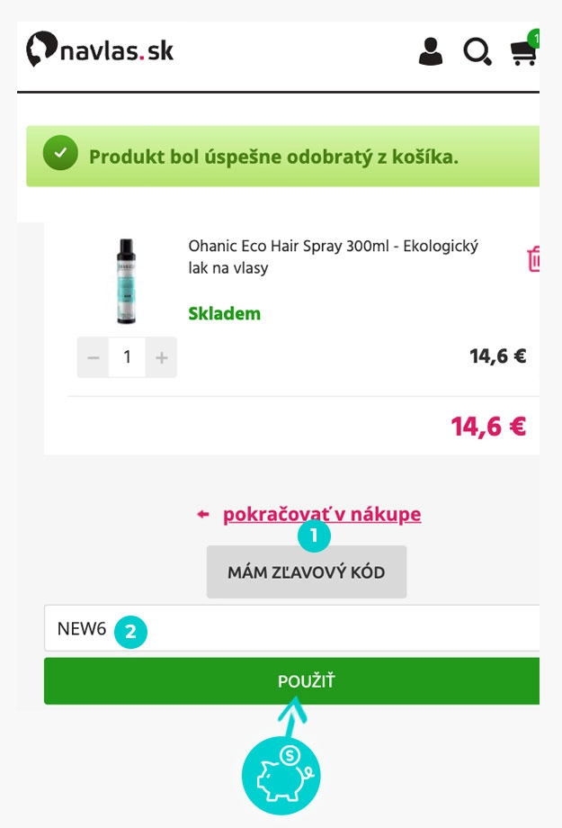 Návod ako uplatniť zľavový kód v košíku e-shopu Navlas.sk