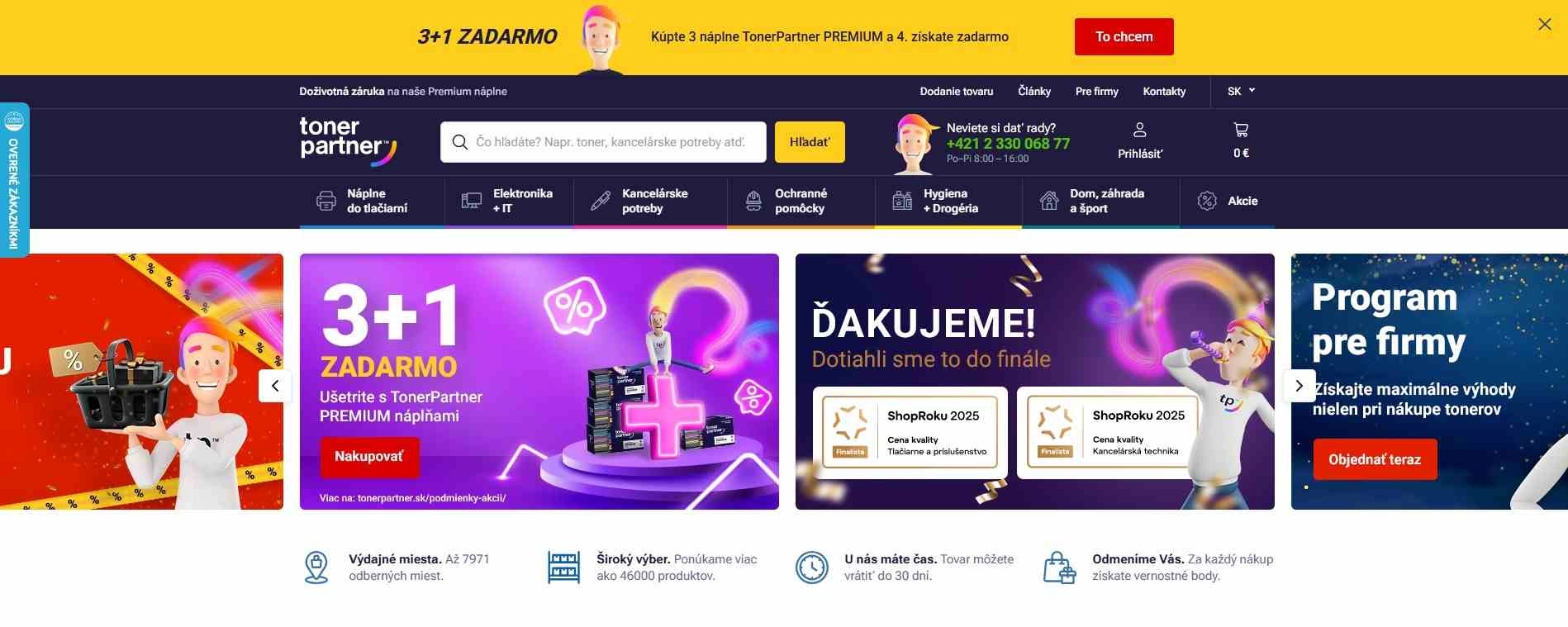 homepage TonerPartner náplne do tlačiarní elektronika kancelárske potreby drogéria