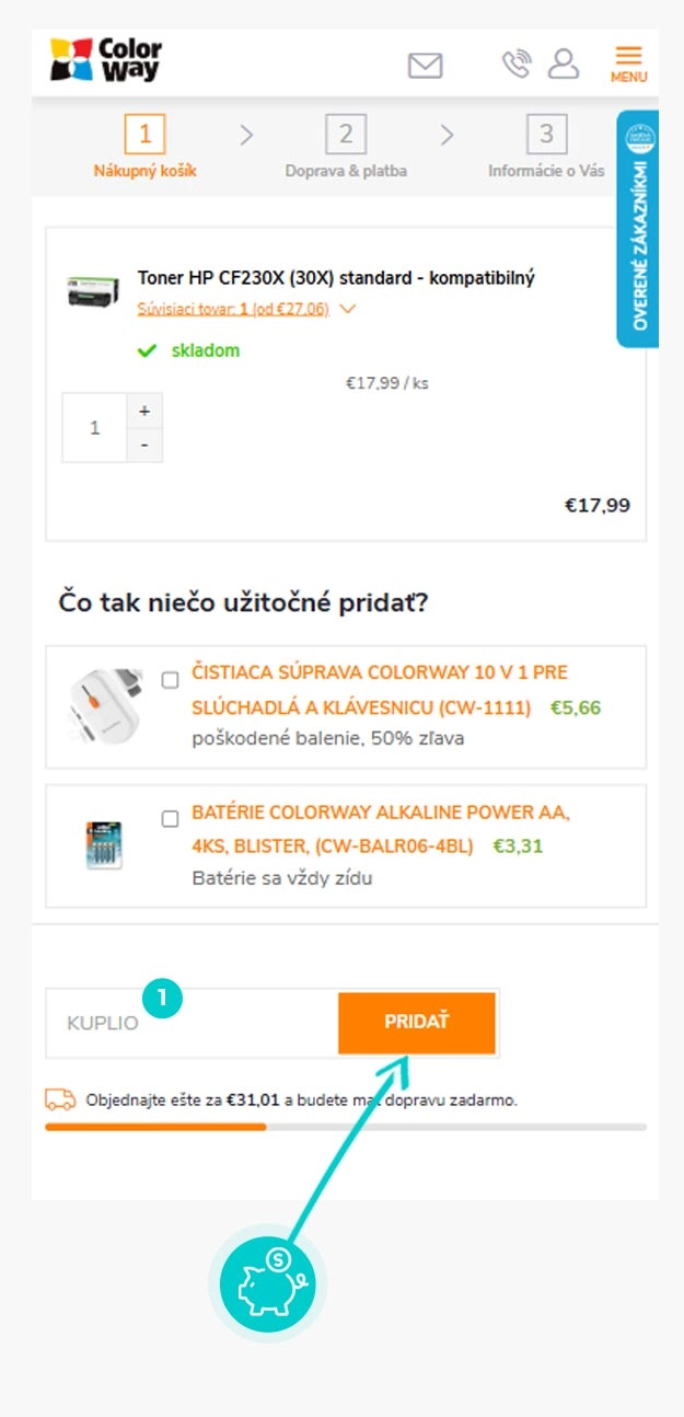 Návod ako uplatniť zľavový kód v košíku e-shopu ColorWay Shop
