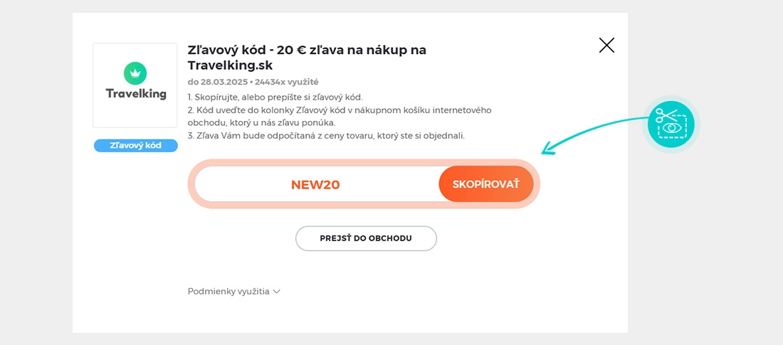 Návod ako skopírovať zľavový kód Travelking