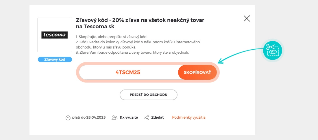 Návod ako skopírovať zľavový kód Tescoma
