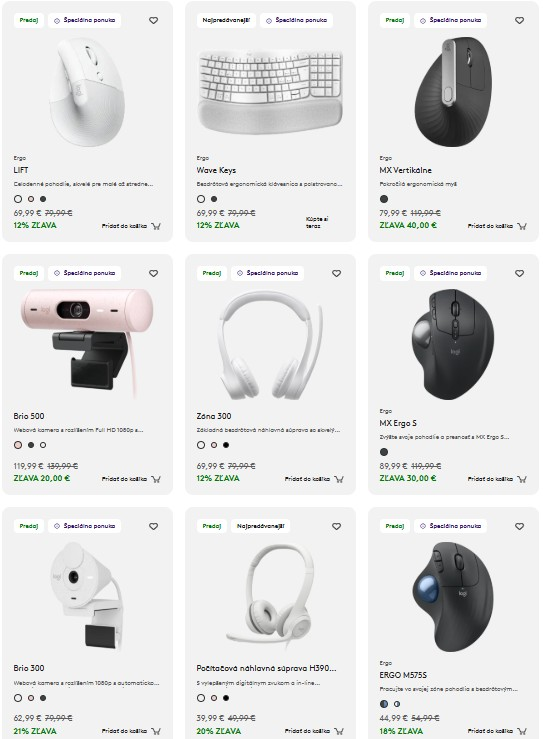 produkty z e-shopu Logitech