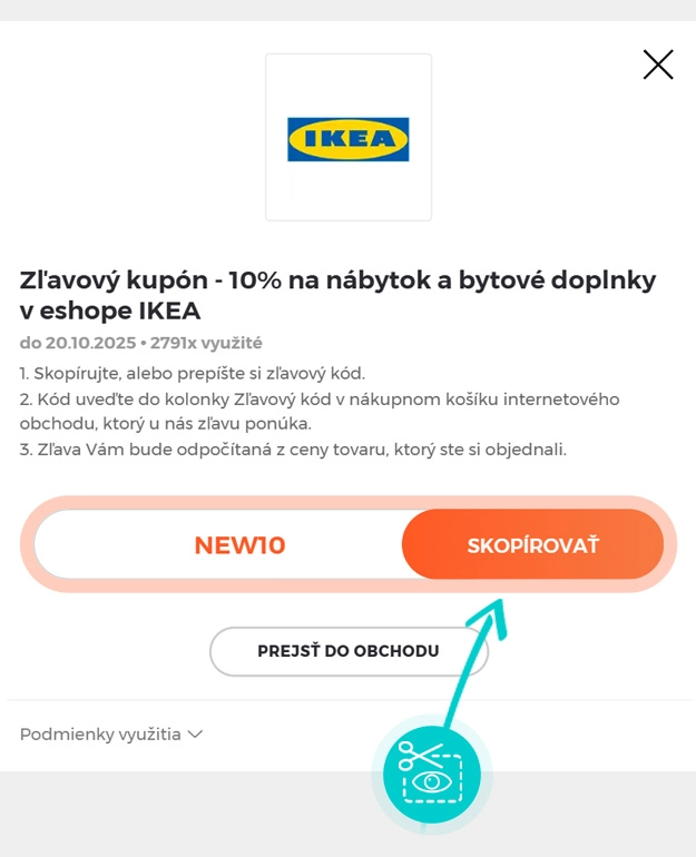 Návod ako skopírovať zľavový kód IKEA