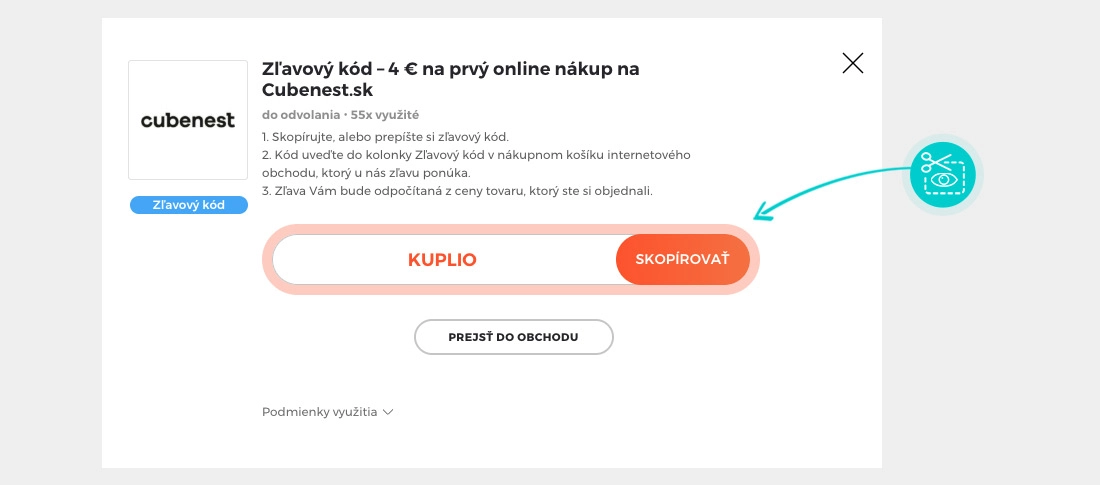 Návod ako skopírovať zľavový kód Cubenest