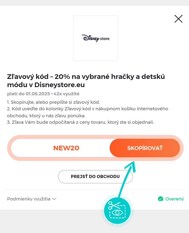 Návod ako skopírovať zľavový kód Disney store