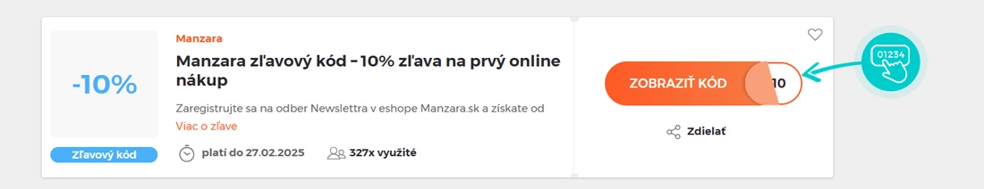Ukážka zľavového kódu Manzara