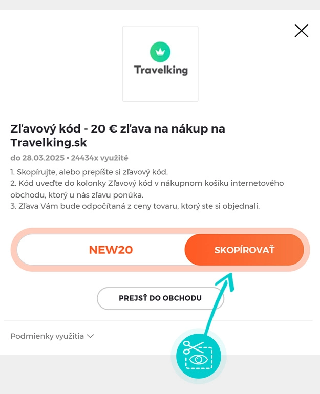 Návod ako skopírovať zľavový kód Travelking