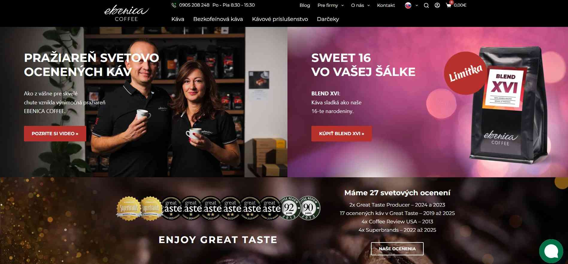 homepage Ebenica Coffee pražiareň so svetovými oceneniami
