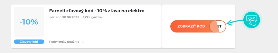 Ukážka zľavového kódu Farnell