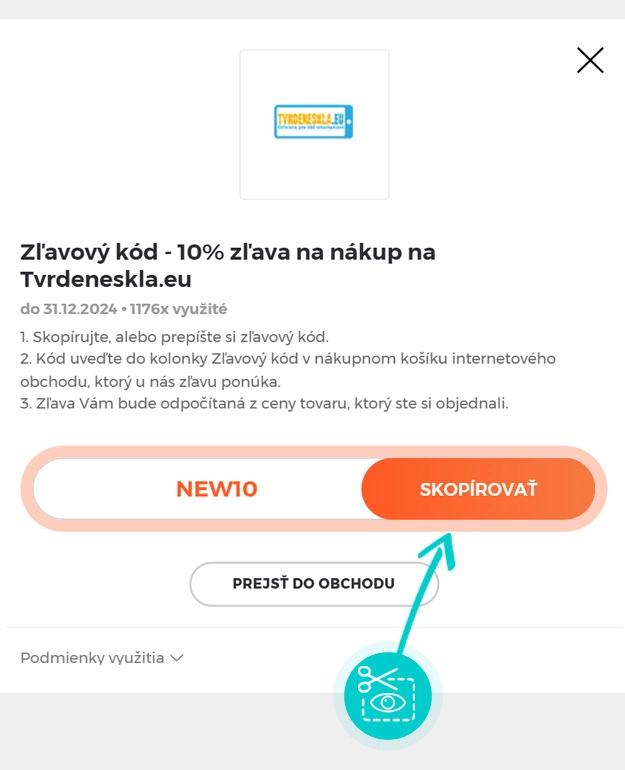 Návod ako skopírovať zľavový kód Tvrdeneskla.eu