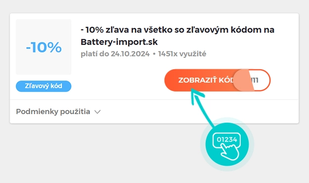 Ukážka zľavového kódu Battery Import