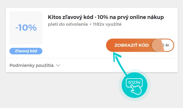 Ukážka zľavového kódu Kitos