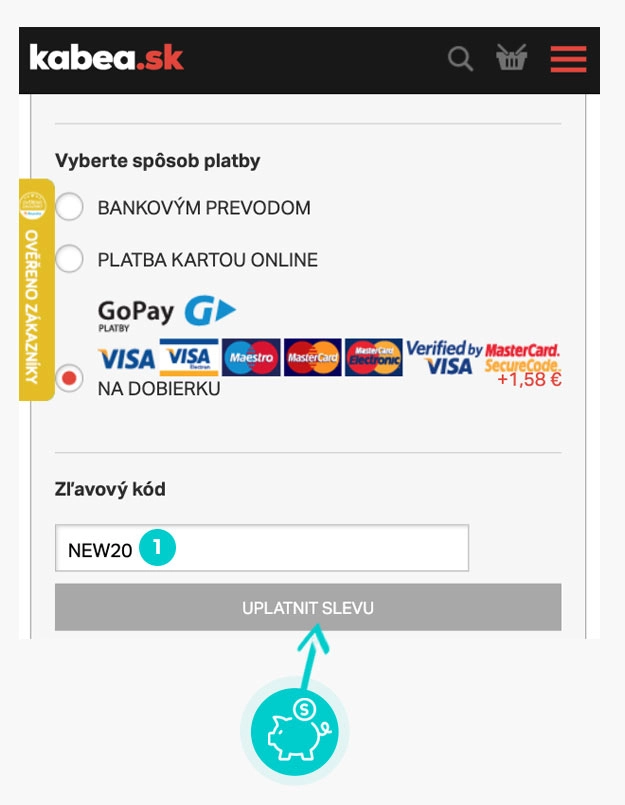 Návod ako uplatniť zľavový kód v košíku e-shopu Kabea