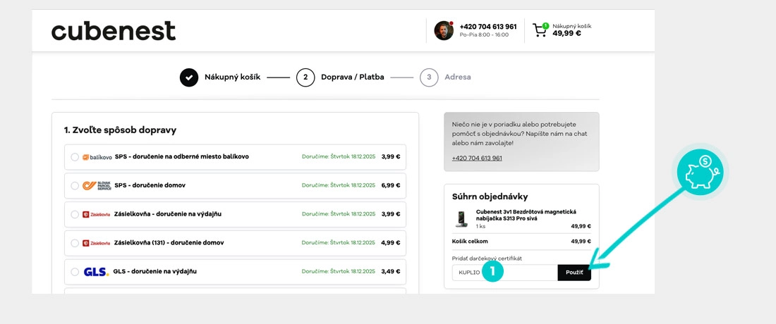 Návod ako uplatniť zľavový kód v košíku e-shopu Cubenest