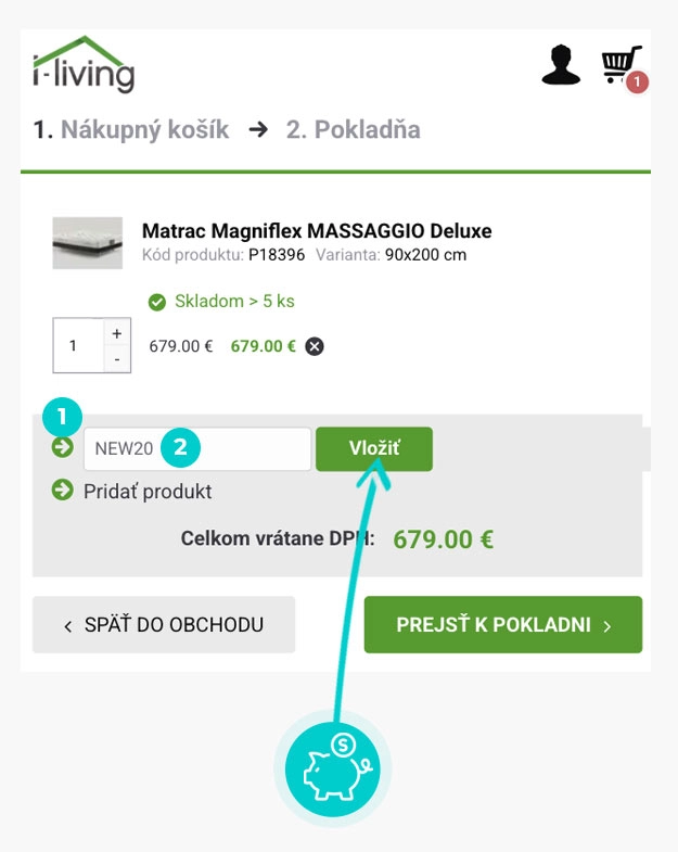 Návod ako uplatniť zľavový kód v košíku e-shopu I-living