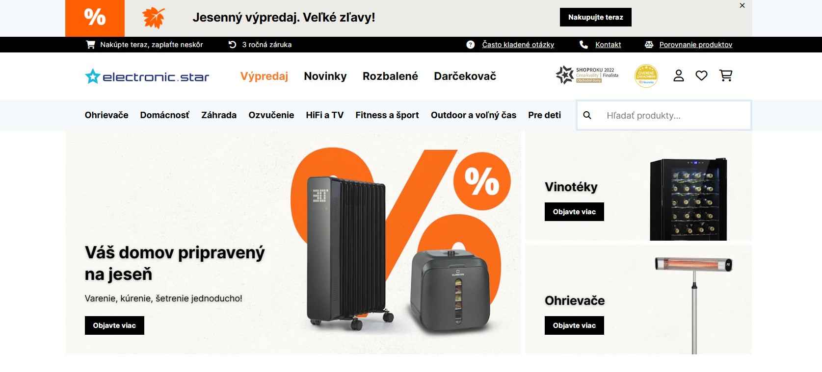 homepage electronic star s ponukou produktov na jeseň