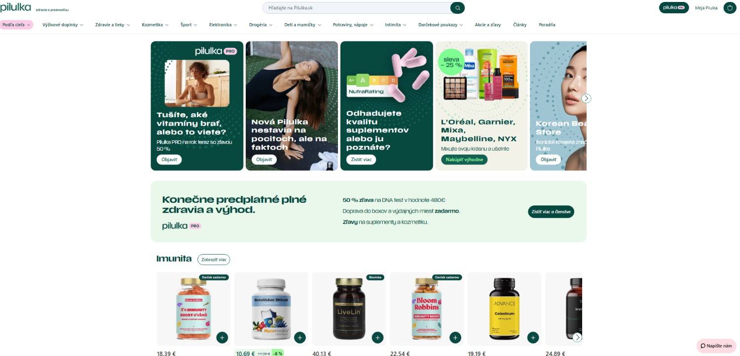 Homepage Pilulka s ponukou produktov pre zdravie a krásu