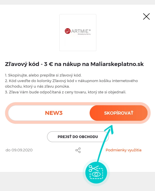 Návod ako skopírovať zľavový kód Artmie