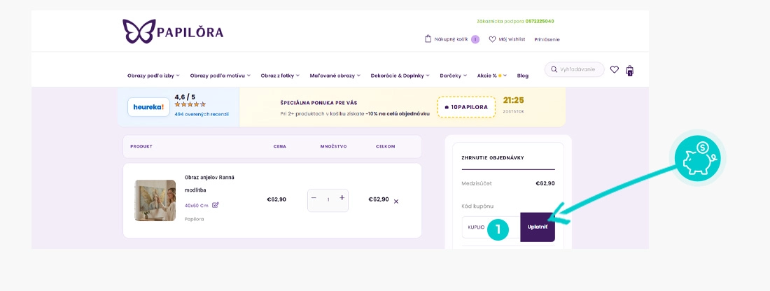 Návod ako uplatniť zľavový kód v košíku e-shopu Papilora