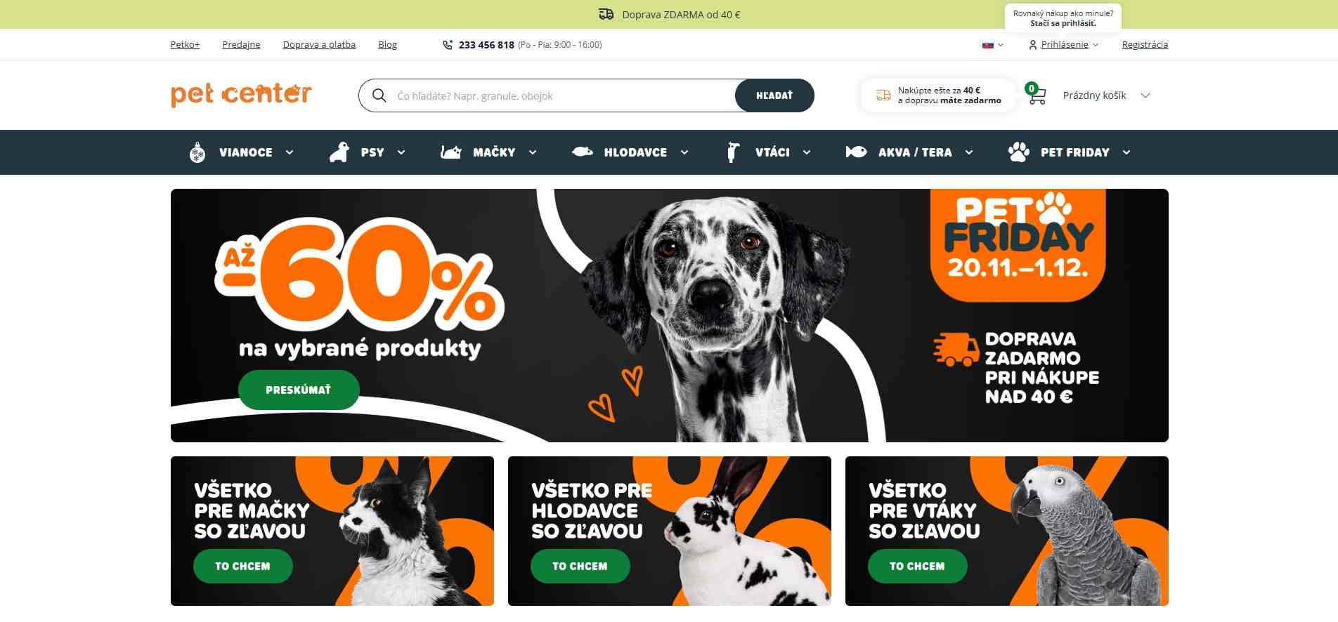 homepage PetCenter chovateľské potreby pre psy mačky hlodavce vtákov ryby