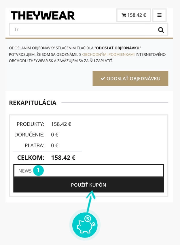 Návod ako uplatniť zľavový kód v košíku e-shopu TheyWear