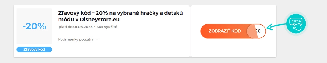 Ukážka zľavového kódu Disney store
