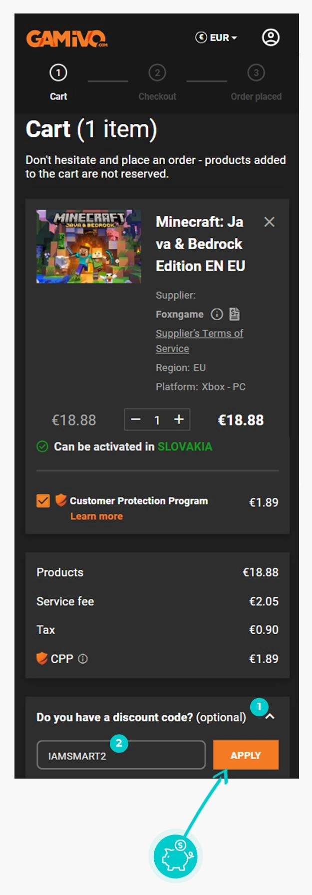 Návod ako uplatniť zľavový kód v košíku e-shopu Gamivo