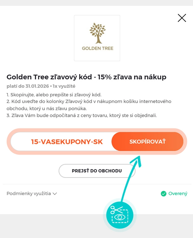 Návod ako skopírovať zľavový kód Golden Tree