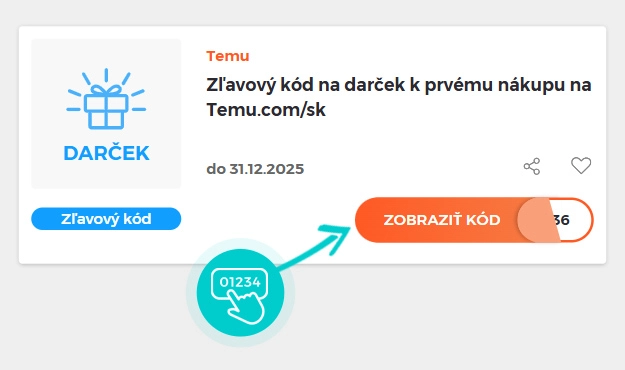Ukážka zľavového kódu Temu