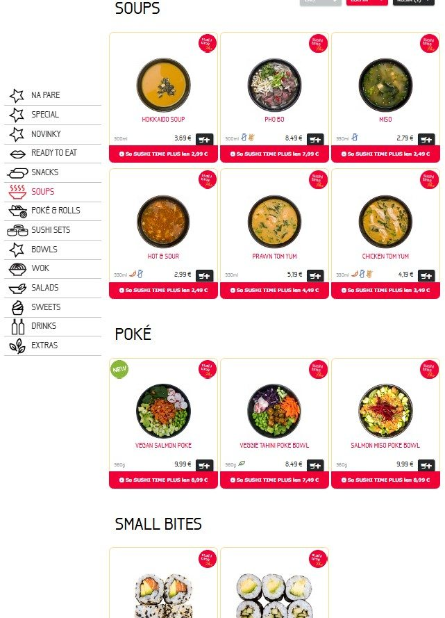 menu v e-shope Sushitime