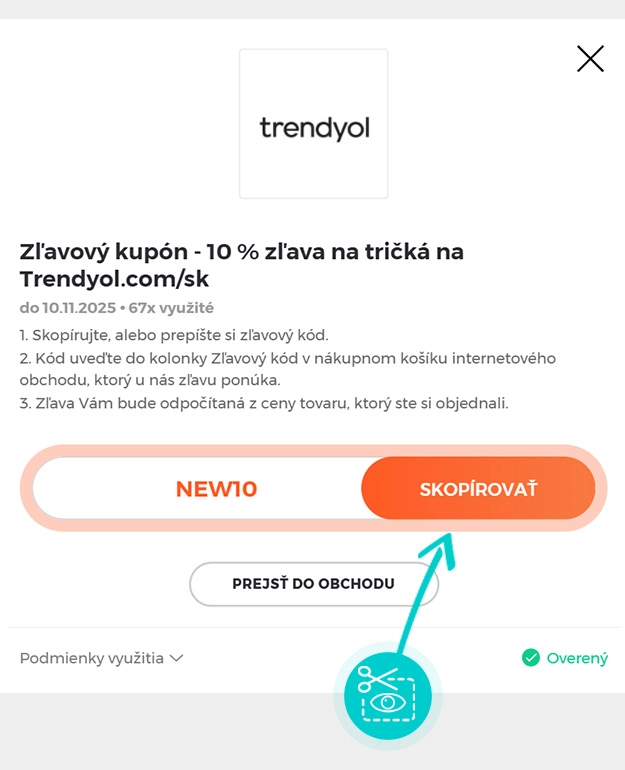 Návod ako skopírovať zľavový kód Trendyol