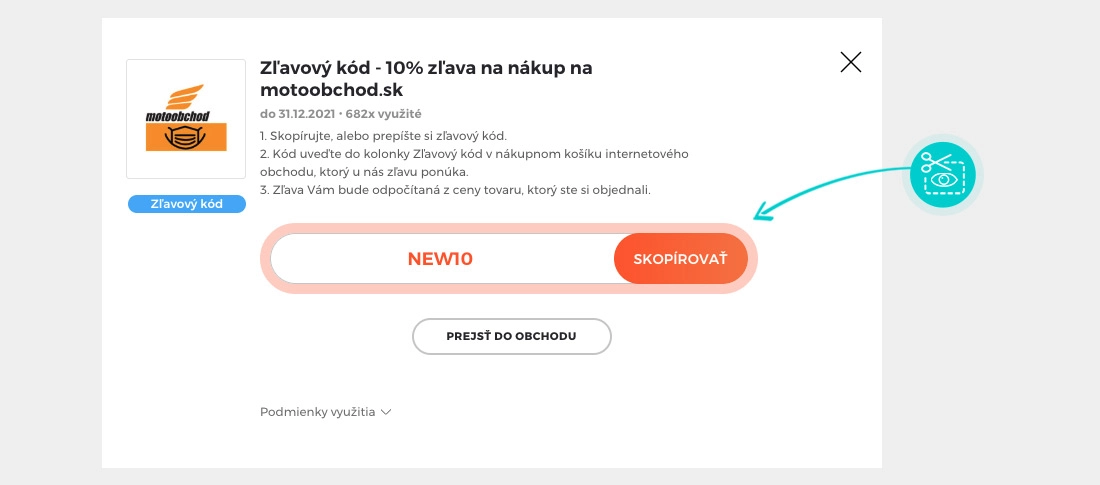 Návod ako skopírovať zľavový kód Motoobchod.sk