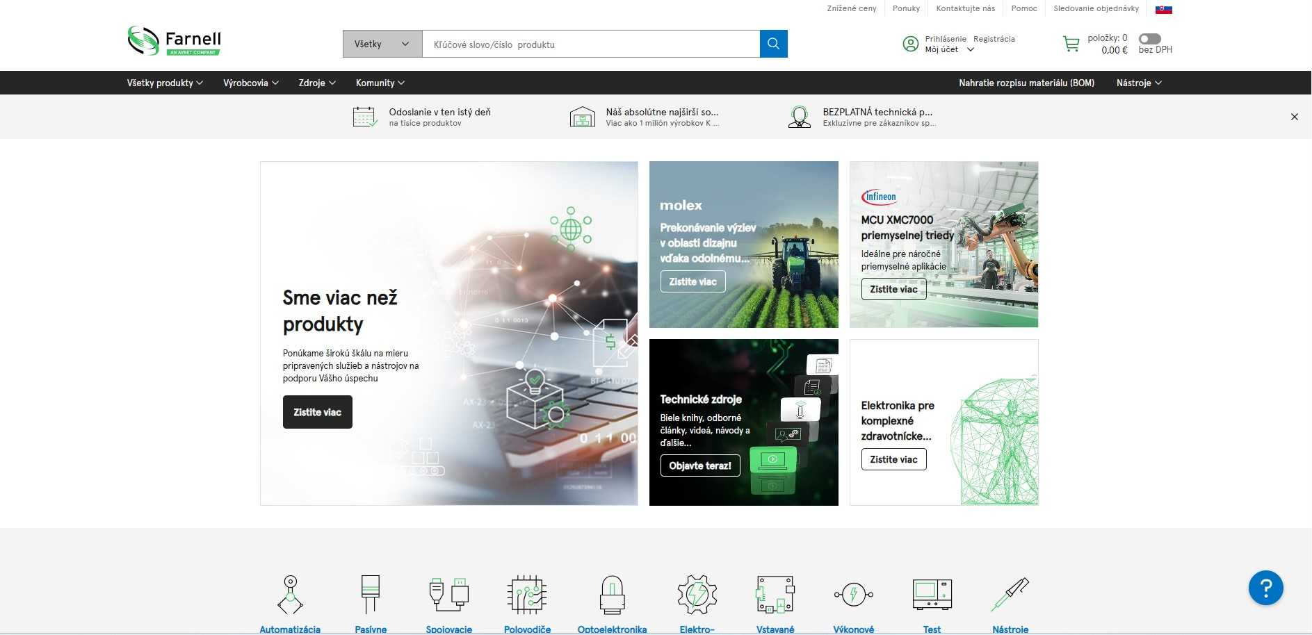 homepage Farnell elektronické komponenty