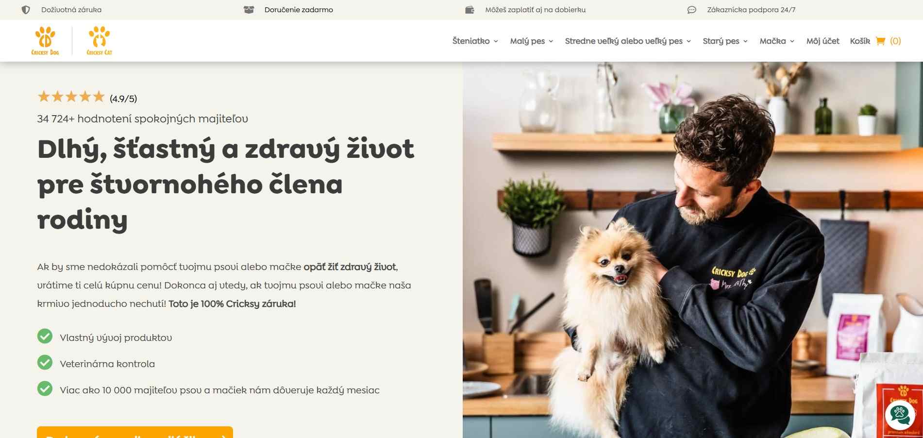 homepage CricksyDog muž drží v rukách psa
