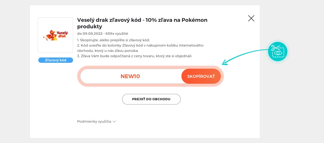 Návod ako skopírovať zľavový kód Veselý drak