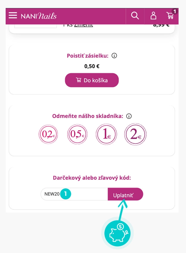 Návod ako uplatniť zľavový kód v košíku e-shopu NaniNails