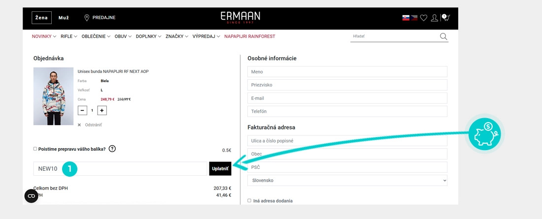 Návod ako uplatniť zľavový kód v košíku e-shopu ERMAAN