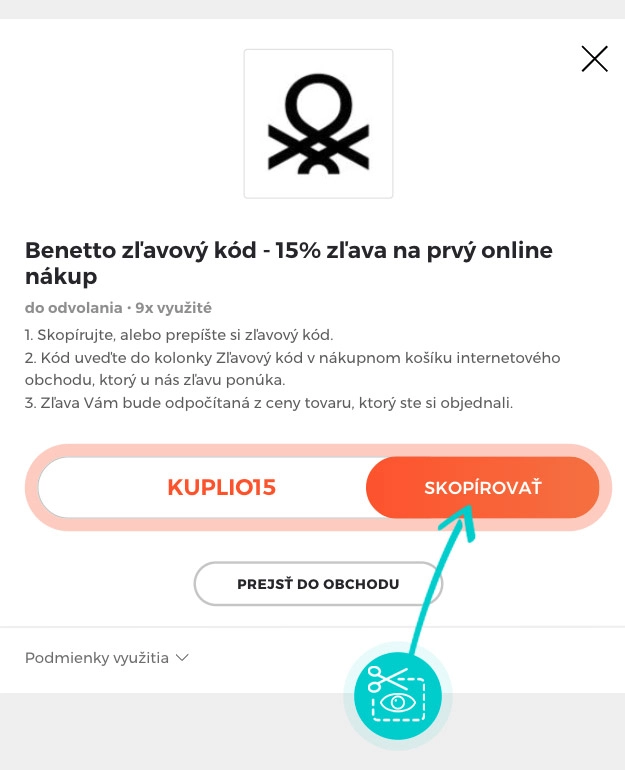Návod ako skopírovať zľavový kód Benetton
