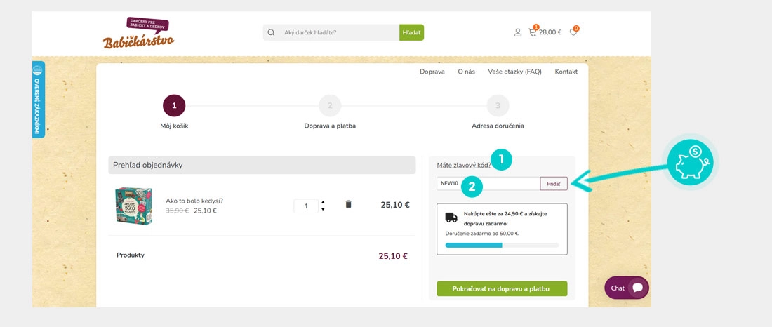Návod ako uplatniť zľavový kód v košíku e-shopu Babičkárstvo