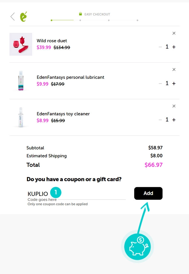 Návod ako uplatniť zľavový kód v košíku e-shopu EdenFantasys