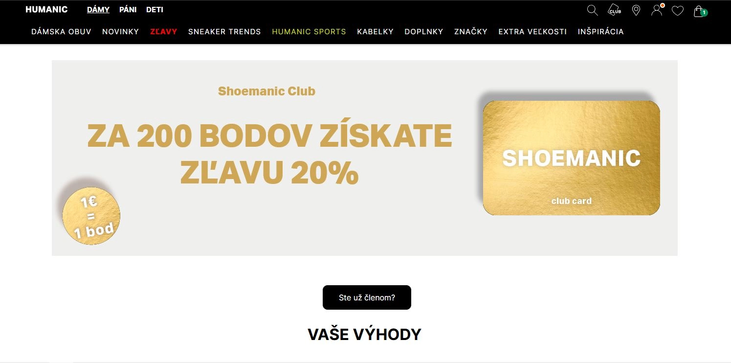 Humanic vernostný program, kde môžete získať zľavu za zbieranie bodov