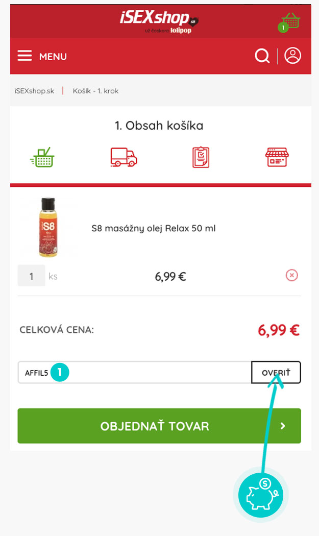 Návod ako uplatniť zľavový kód v košíku e-shopu iSEXshop
