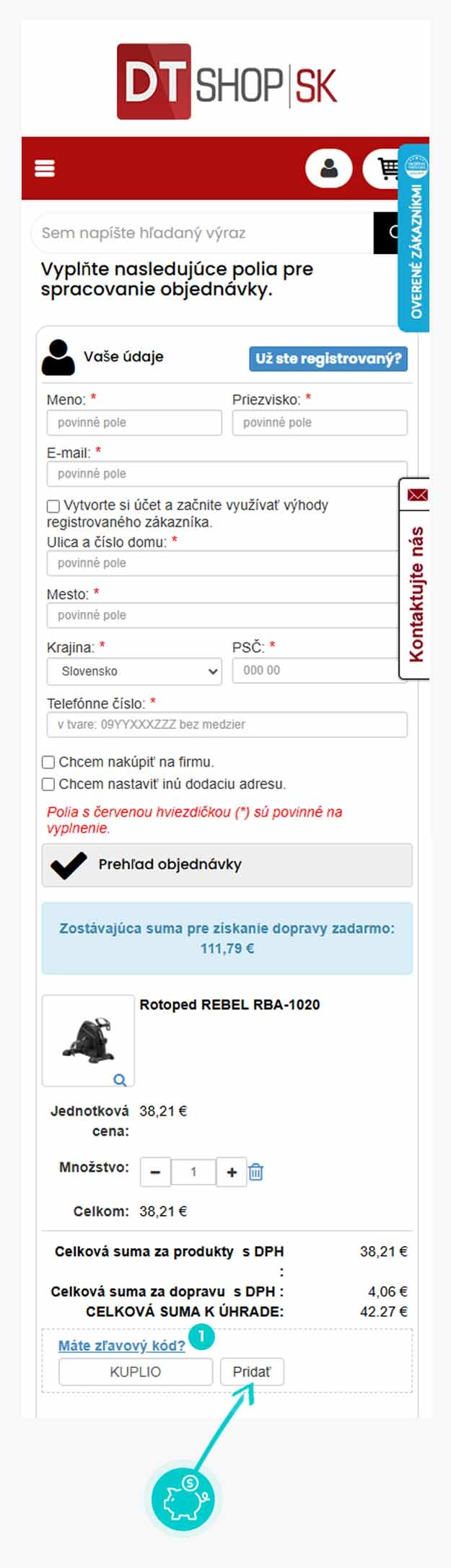 Návod ako uplatniť zľavový kód v košíku e-shopu DTshop.sk