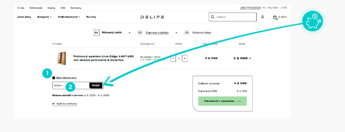 Návod ako uplatniť zľavový kód v košíku e-shopu Delife